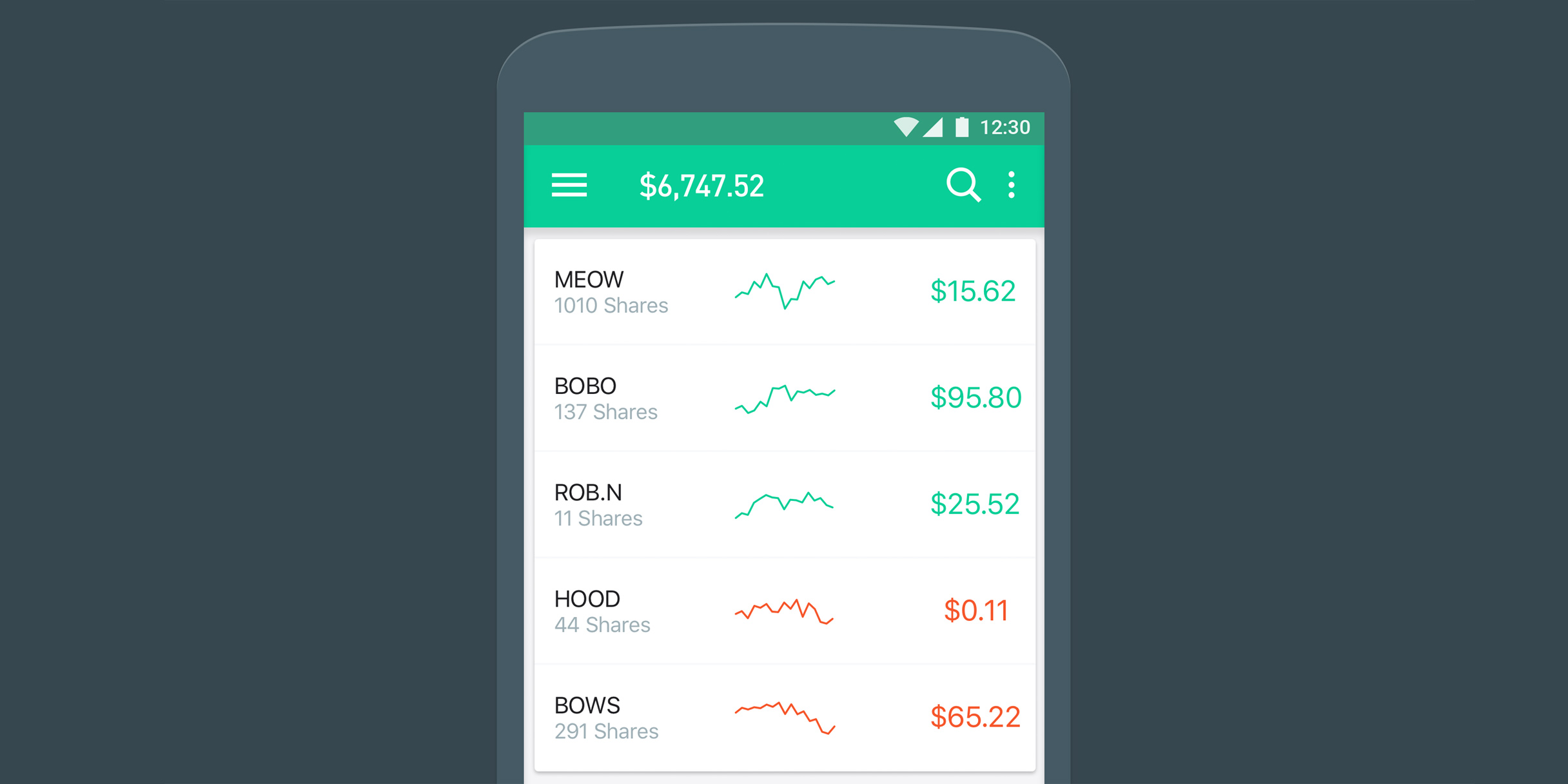 RobinHood UI and UX example.