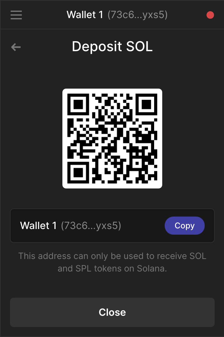 QR code to deposit sol